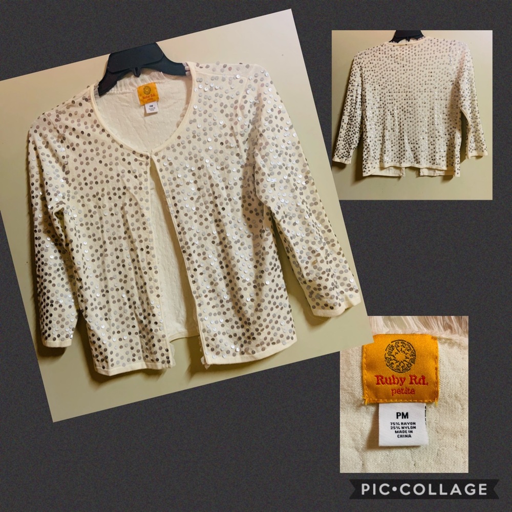 •Ruby Rd. Cream + Sequence Cardigan •